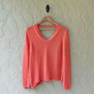 360 Sweater Women's Size Medium Orange V-Neck Long Sleeve Knit Pullover Sweater